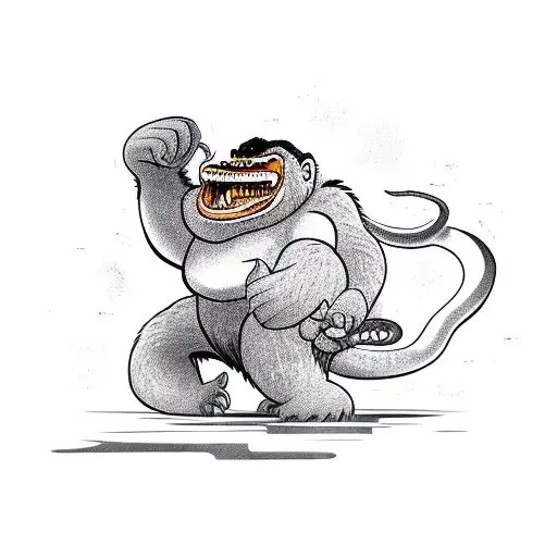 King Kong fights a giant snake wrapped around him. Additionally, King Kong stands on the destroyed Google logo - the let tattoo design idea