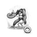 King Kong fights a giant snake wrapped around him. Additionally, King Kong stands on the destroyed Google logo - the let tattoo design idea