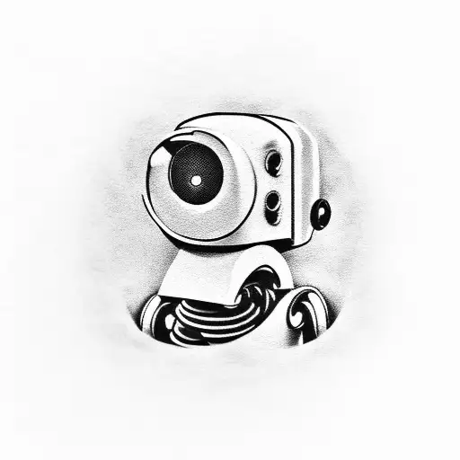 chest-to-stomach tattoo: realistic robot, cool/delinquent vibes, square robot eyes, angry human-like eyebrows. tattoo design idea