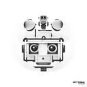 chest-to-stomach tattoo: realistic robot, cool/delinquent vibes, square robot eyes, angry human-like eyebrows. tattoo design idea