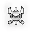 chest-to-stomach tattoo: realistic robot, cool/delinquent vibes, square robot eyes, angry human-like eyebrows. tattoo design idea