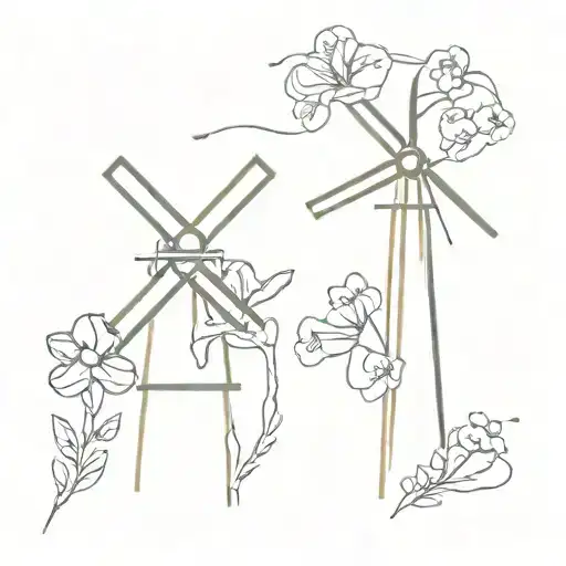 windmills and flowers tattoo design idea