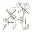 windmills and flowers tattoo design idea