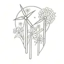 windmills and flowers tattoo design idea