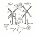 windmills and flowers tattoo design idea