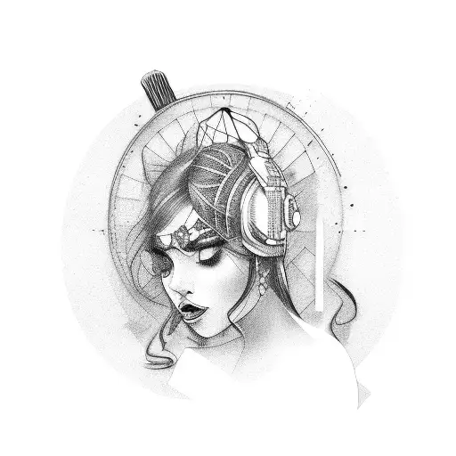 woman tonge and electric guitar tattoo design idea