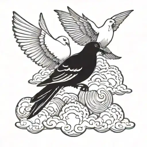two doves and clouds tattoo design idea
