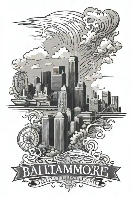 Baltimore city skyline tattoo design idea