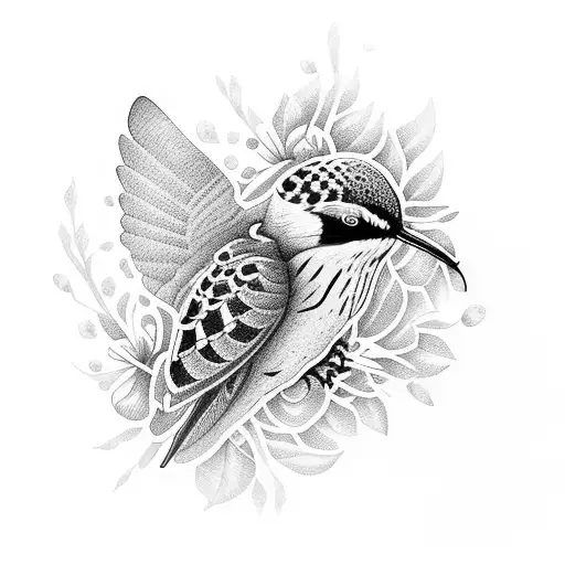 colibrí con flores  tattoo design idea