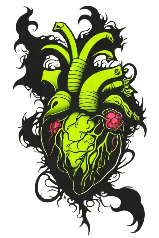 necrotic heart neon colours : front view tattoo design idea
