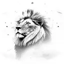 A majestic lion standing in front of a clock tower during a thunderstorm tattoo design idea