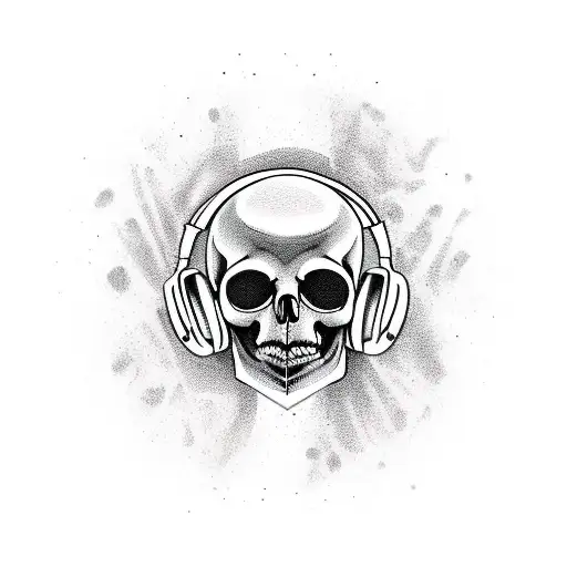 A new-school style tattoo of a skull wearing headphones and listening to music tattoo design idea