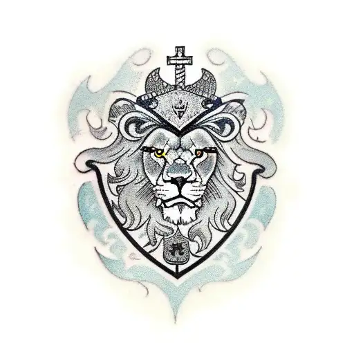 lion, scales of justice, chalice, anchor, cross, owl tattoo design idea