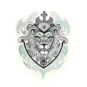 lion, scales of justice, chalice, anchor, cross, owl tattoo design idea