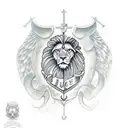 lion, scales of justice, chalice, anchor, cross, owl tattoo design idea