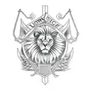 lion, scales of justice, chalice, anchor, cross, owl tattoo design idea