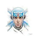 A realistic portrait of Aang from Avatar the Last Airbender surrounded by the four element symbols, each representing a different aspect of his character tattoo design idea