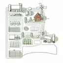 simple linear farm layout with a tractor, barn, windmill and a house   tattoo design idea