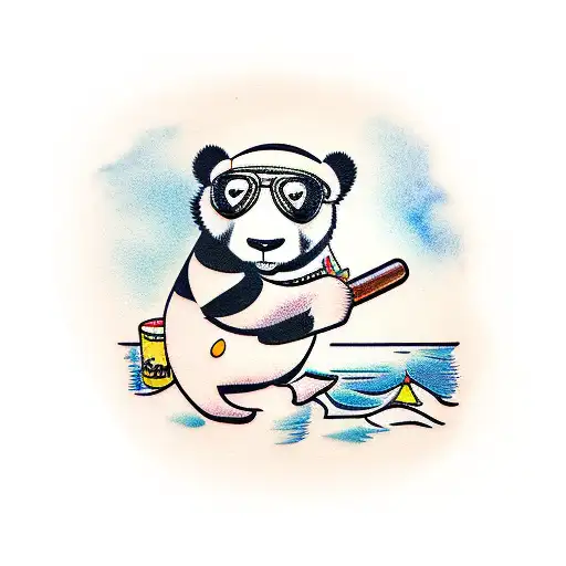 panda with pool cue tattoo design idea