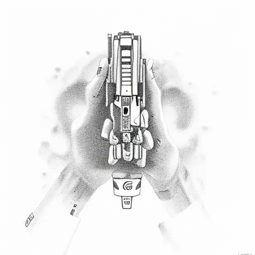 Glock 9mm gun with the phrase Ciudad Pecado' tattoo design idea