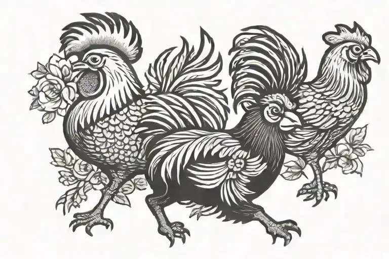 rooster and pig tattoo design idea