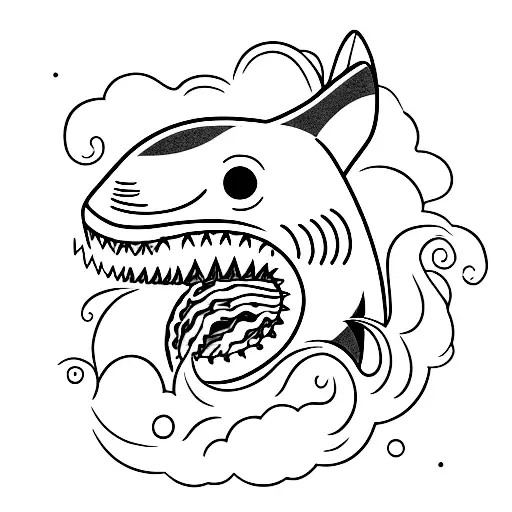 camera wave shark tattoo design idea