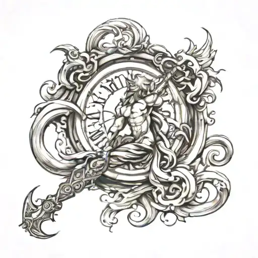 Poseidon slowing time piece tattoo design idea