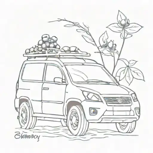 a car and blueberry hybrid tattoo design idea