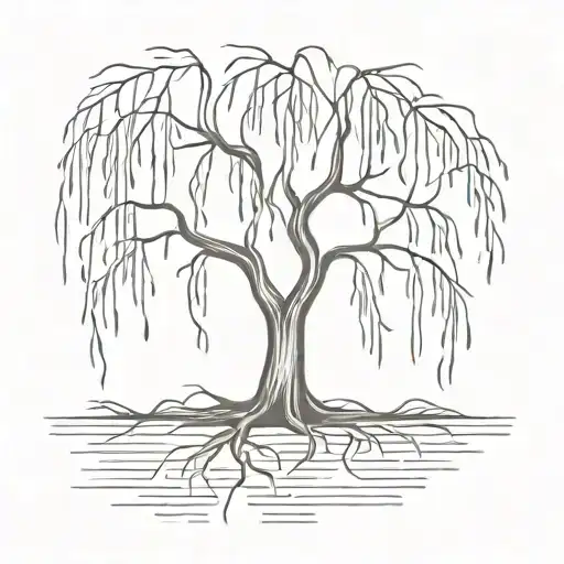 weeping willow tree with roots tattoo design idea