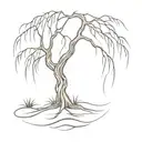 weeping willow tree with roots tattoo design idea