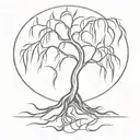 weeping willow tree with roots tattoo design idea