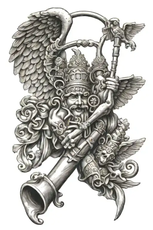 Italian horn with guardian angels holding hands tattoo design idea