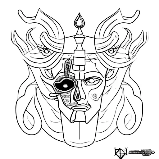 Hades, lutando contra Anubis. Deuses do submundo, hieróglifos egípcios, e palavras gregas, imagens obscura sinistra. Com tattoo design idea