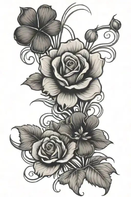 rose in shamrock intertwined tattoo design idea