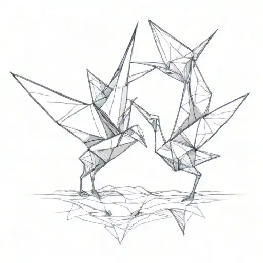 couple of origami paper crane facing each other tattoo design idea