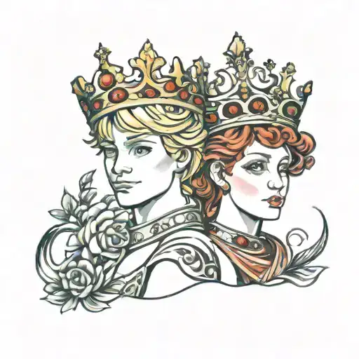 blonde boy and red haired girl in tiaras tattoo design idea