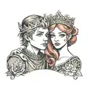 blonde boy and red haired girl in tiaras tattoo design idea