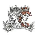 blonde boy and red haired girl in tiaras tattoo design idea