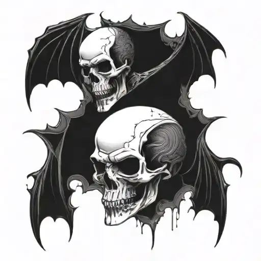 skull, bat, moon arm sleeve goth tattoo design idea