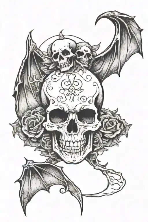skull, bat, moon goth tattoo design idea