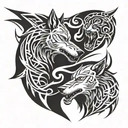Two wolves fighting, good vs evil  tattoo design idea