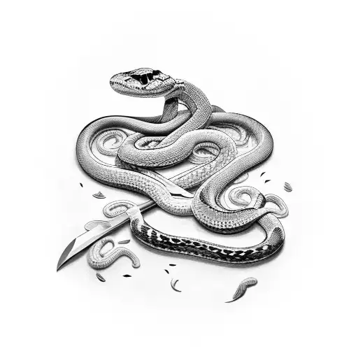 Snakes wrapped around sword tattoo design idea
