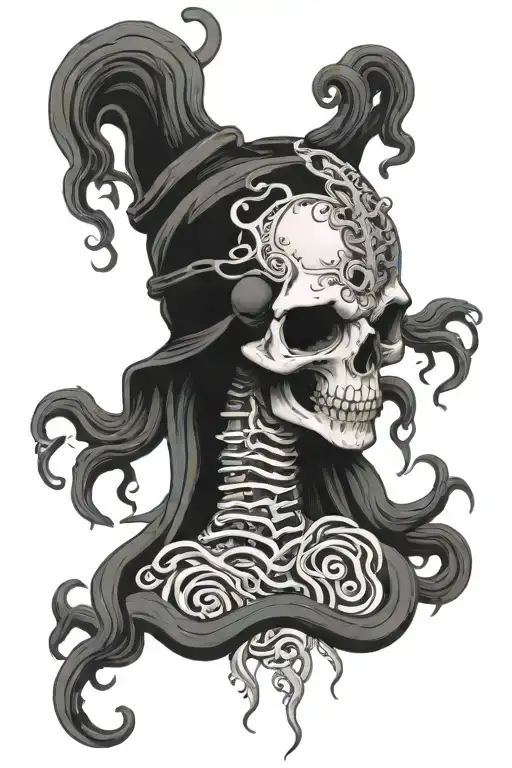 Skull Medusa head with kraken tentacles santa muerte style tattoo design idea