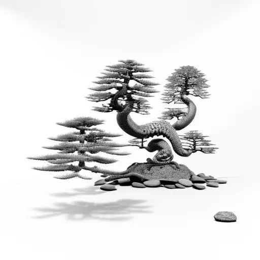 bonsai tree with dragon wrapped around it tattoo design idea