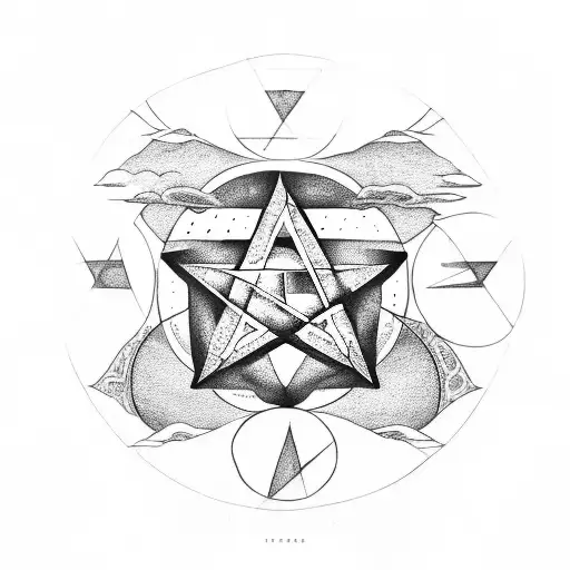 pentagram with moon cycles tattoo design idea