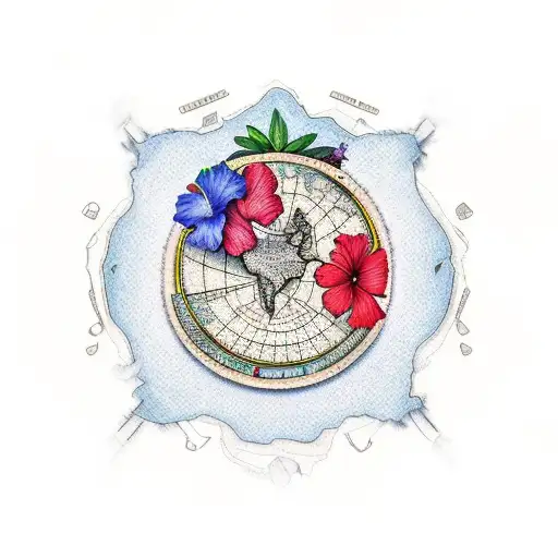 a tattoo of the map of Venezuela filled with hibiscus flowers and a hummingbird tattoo design idea