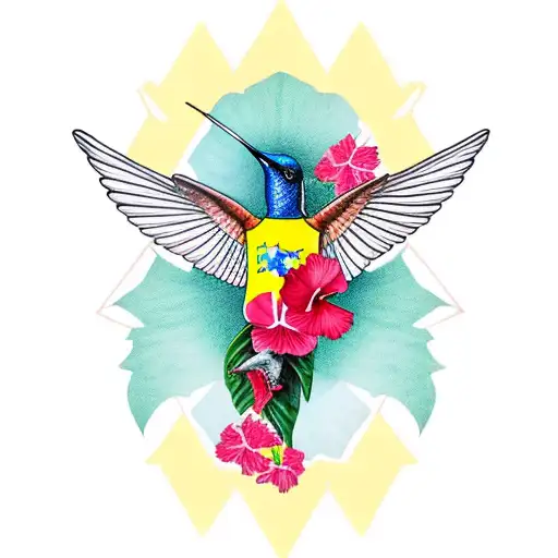 outline of Venezuela filled with hibiscus flowers and a hummingbird tattoo design idea