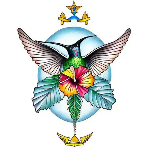 a tattoo of the map of Venezuela filled with hibiscus flowers and a hummingbird tattoo design idea