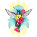 outline of Venezuela filled with hibiscus flowers and a hummingbird tattoo design idea