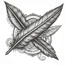 Create a design of a feather quill pen writing the letters 'a' and 'r' in a calligraphy style tattoo design idea